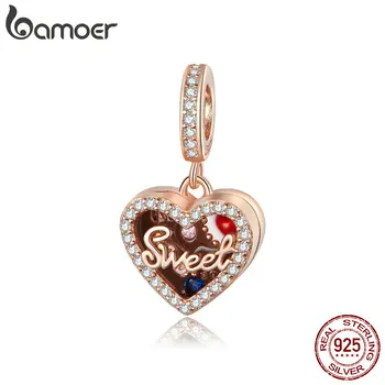 

bamoer Chocolate Gift Box Metal Beads Sterling Silver 925 Enamel Charm fit Original Silver Bracelet DIY Jewelry make GXC1670