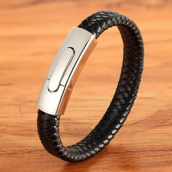 

Hand-woven Leather With Multi-color Accessories Combined Stainless Steel Button Men's Leather Bracelet As 11.11 Standard Gift