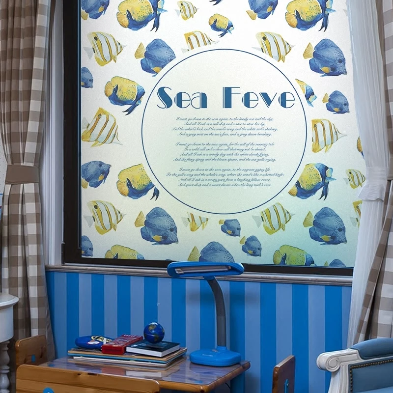 Custom Size Window Film Static Cling Sea Theme Antiseptic Private Home Decoration Removable Frosted Anti-UV Tint-Film 40cmx80cm