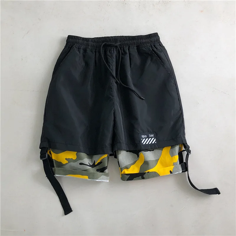 Summer camouflage casual shorts Chao Men's stitching pants straight drum sport 5-minute pants Japanese pants men