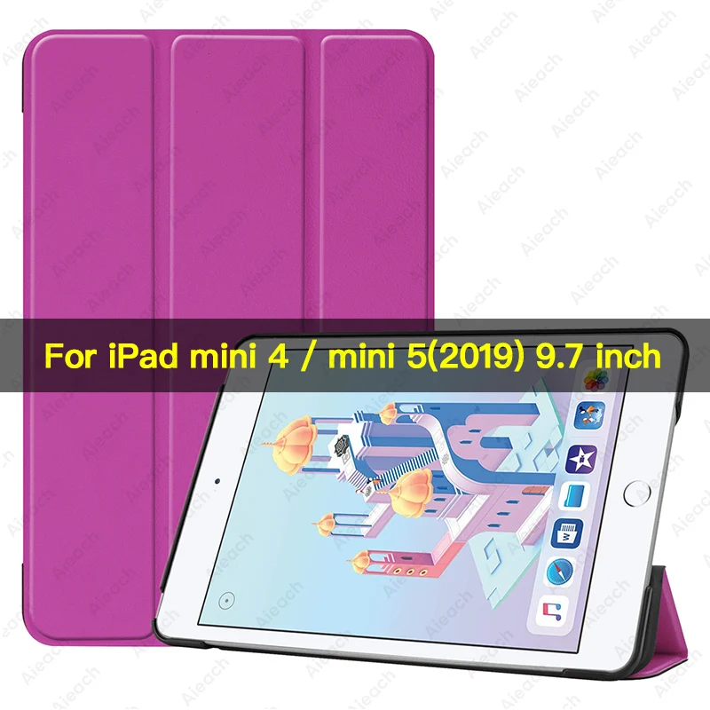 Чехол для iPad mini 5,, 7,9 дюймов, из искусственной кожи, трехслойная подставка, автоматический режим сна, пробуждение, Умный Магнитный чехол для iPad mini 4, чехол, Funda - Цвет: Purple