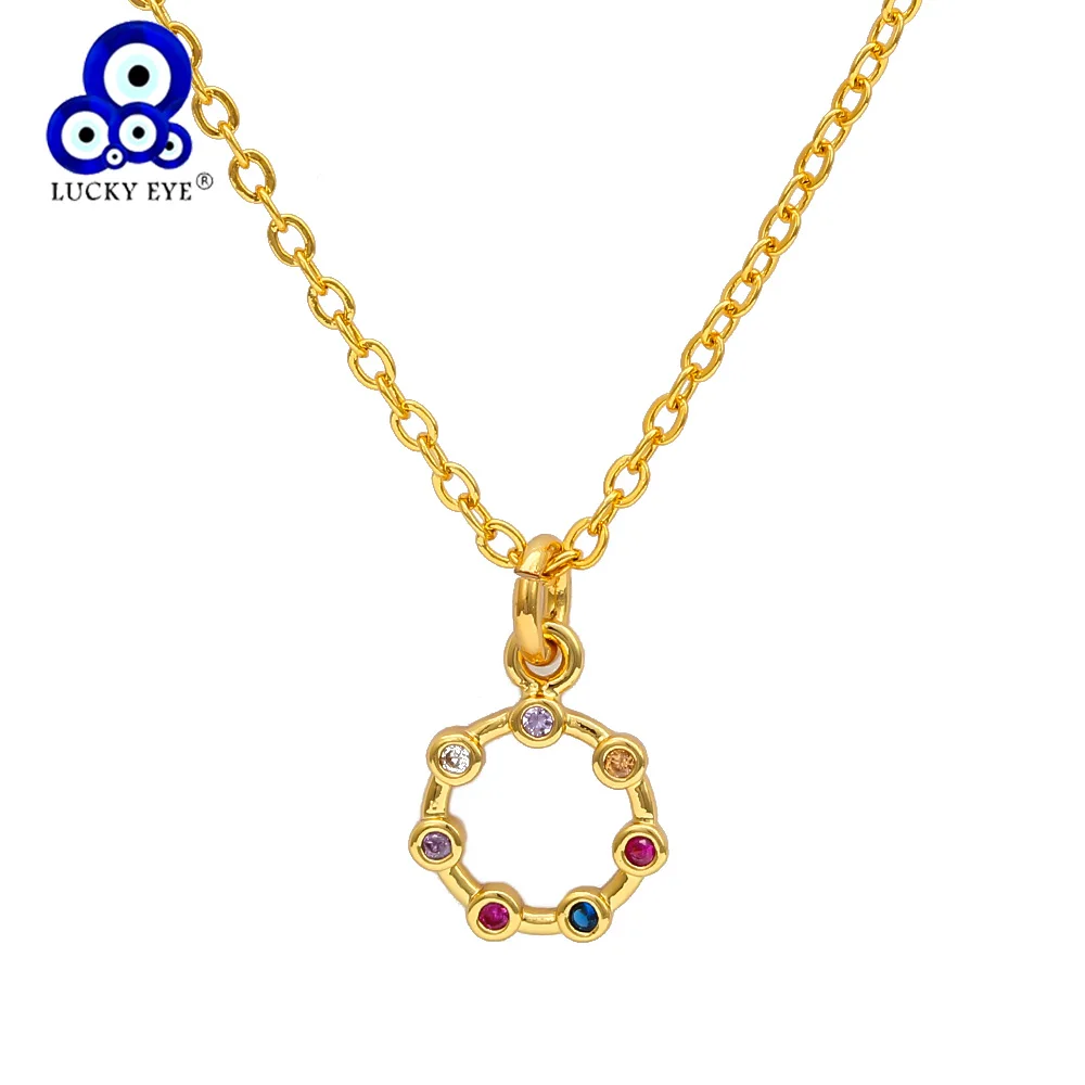 

Lucky Eye Round Circle Pendant Necklace Rose Gold Silver Color Chain Colorful Zircon Necklace Jewelry for Women Female EY6587