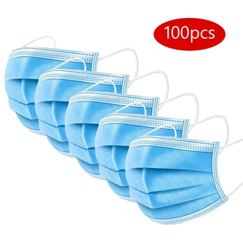 

100PCS Disposable Mouth 3 Ply Ear Loop Dust Mask Anti Elastic Cloth Loop Disposable Pollution Mask Bacteria Proof Flu Face Mask