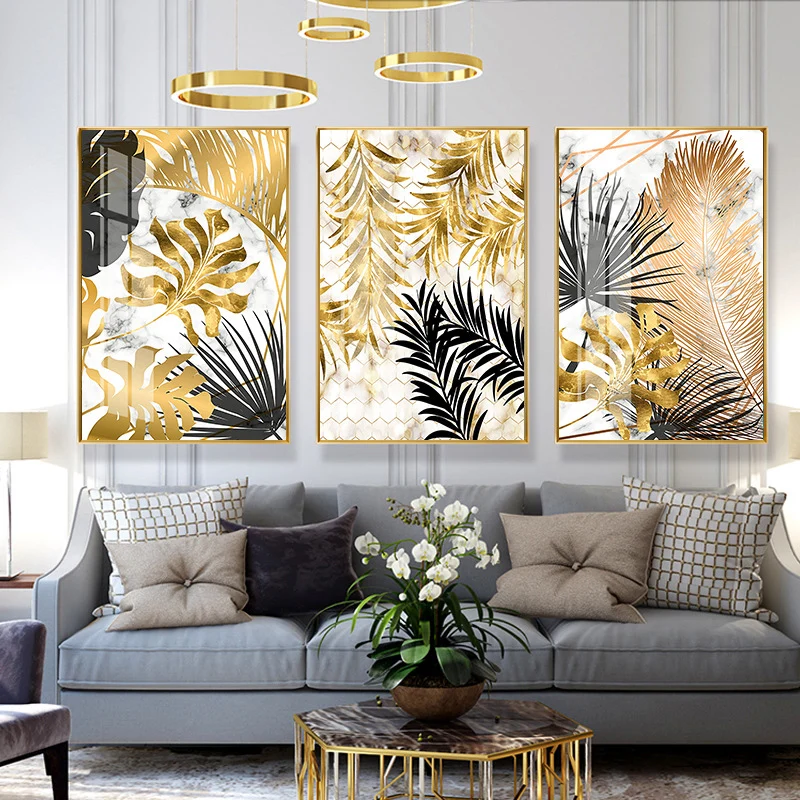 

1PC Plants Posters Canvas Nordic Home Decoration Wall Art Painting For Living Room Pictures Golden Leaf Dinning Room Bedroom