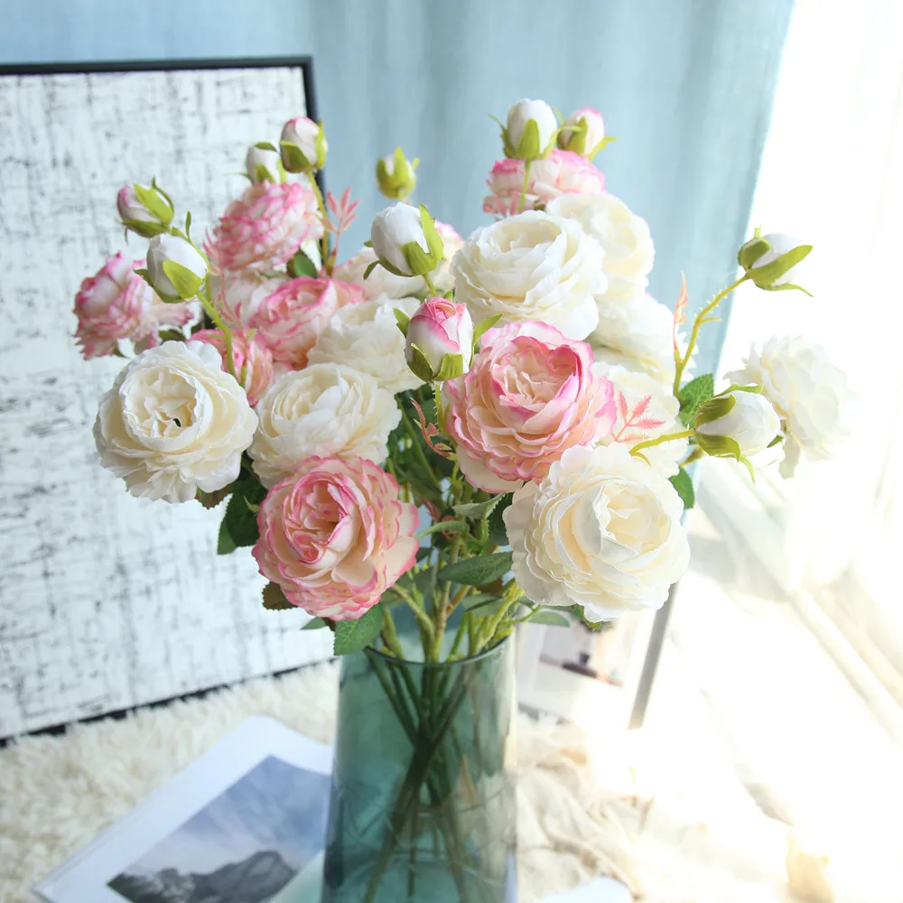 Букет искусственных цветов пион яркие искусственные цветы поддельные шелковые розы Свадебный декор венок железа Свадебный домашний декор