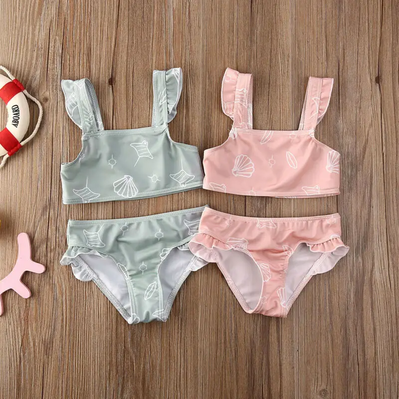 

2020 Summer Kids Baby Girls Ruffle Bikini Set Swimwear Swimsuit Bathing Suit Bikinis Set Children 2PCS Swim Suits