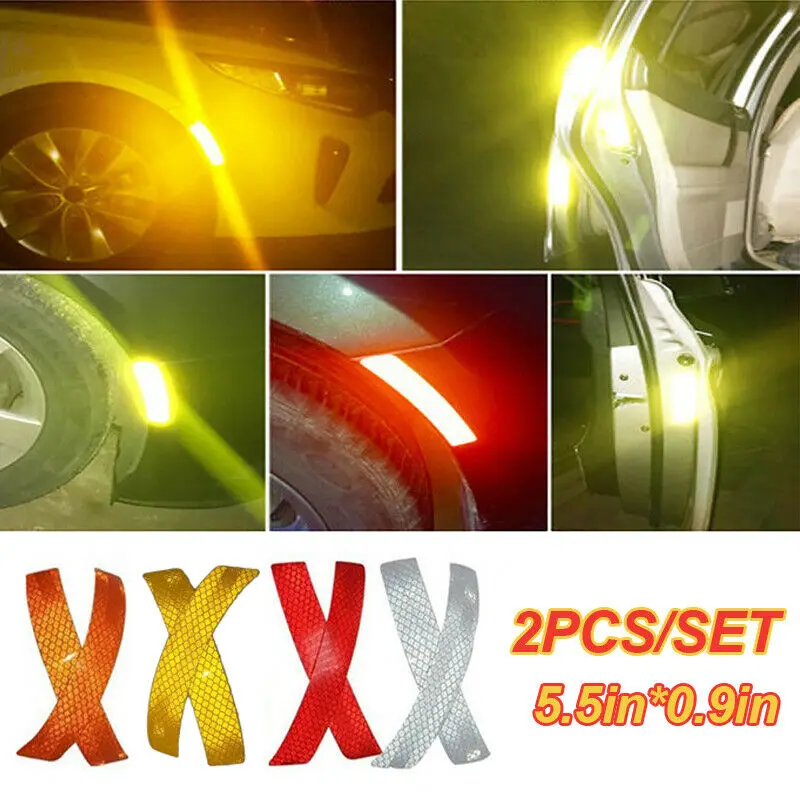 

2Pcs/Set Car Bumper Reflective Warning Strip Stickers Wheel Rim Eyebrow Warn Light Exterior Protective Sticker Scratch Paster