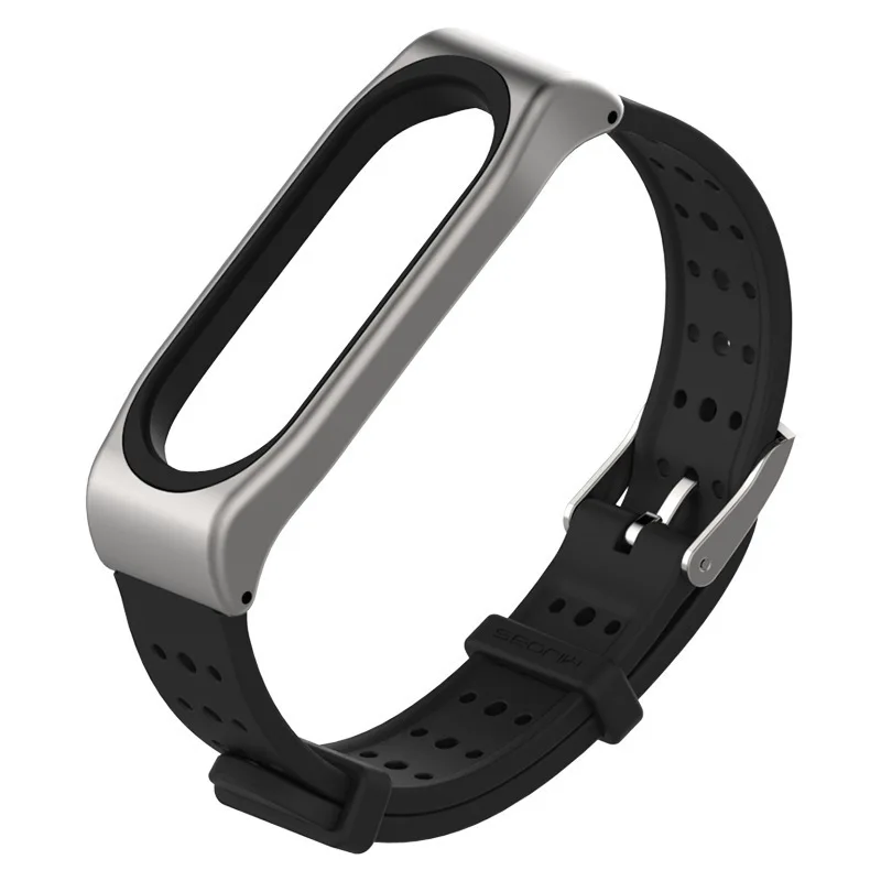 Замена для Xiaomi Mi Band 3/4 универсальный силиконовый ремешок с полностью пропускающая воздух металлическая корпус часов ремень 1sh