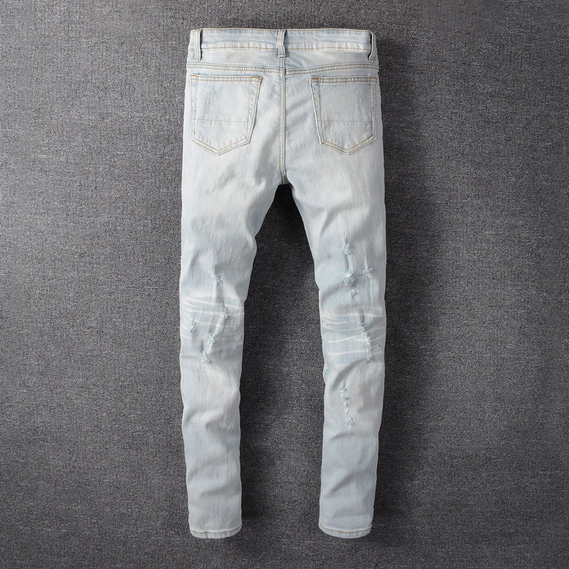 Fashion Streetwear Men Jeans High Quality Elastic Destroyed Ripped Jeans Men Punk Pants Patchwork Hip Hop Skinny Jeans Homme