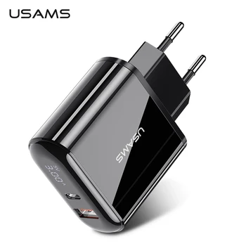 USAMS Quick Charge 3.0 USB Charger for iPhone LED Display Type-C PD QC 3.0 Fast Charger for Samsung Xiaomi Mobile Phone Charger 1