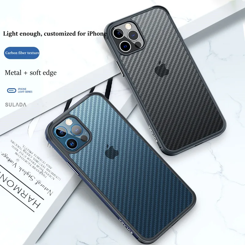 For iPhone 14 Phone Case SULADA Luxury Fiber Texture Metal Frame Transparent For iPhone 13 Pro Max Case iPhone 11 Case