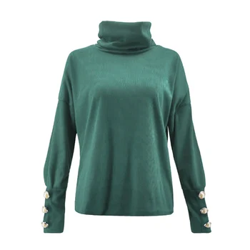 

2019 New Turtleneck Sweater Autumn Winter Women Long Sleeve Warm Knitted Pullover Ladies Button Loose Knit Sweaters Top