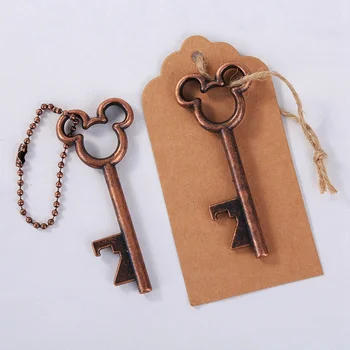 

Free Shipping 200 pcs/ New Design Creative Wedding Favors Party Gifts Silver Mickey Mouse Skeleton Key Beer Bottle Opener