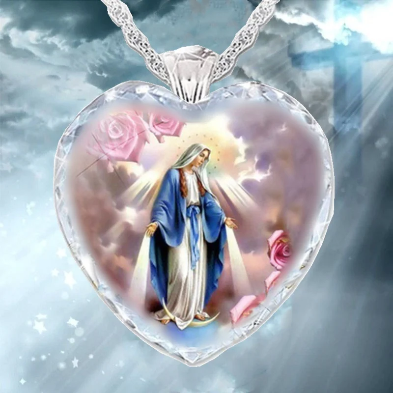 Virgin Mary Pattern Woman's Necklace Crystal Glass Series Fashion Elegant Religious Woman Birthday Jewelry Gift | Украшения и