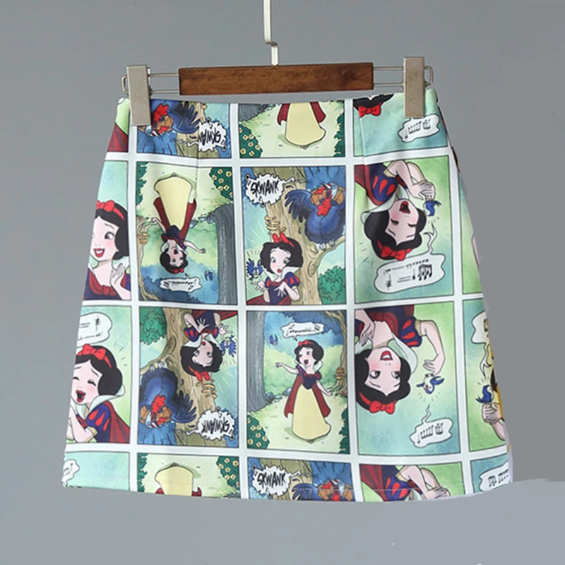 Мини-юбки с мультяшным принтом летняя юбка-карандаш с высокой талией белоснежная пляжная юбка-карандаш трапециевидной формы в Корейском стиле, приталенный дизайн V017