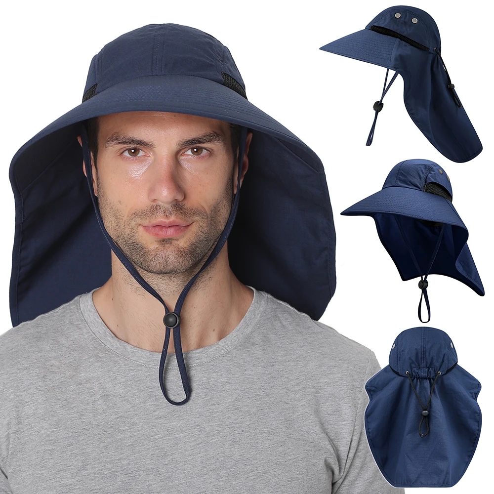 

Summer UV Protection Fishing Cap Wide Brim Sun Hat with Neck Flap Adjustable Drawstring for Travel Camping Hiking Boating
