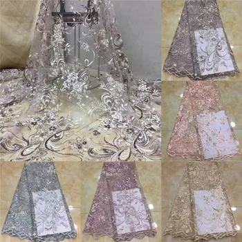 

African Lace Fabric 2020 pink sequins High Quality French Lace Sequins Embroidery Tulle Lace Material For Dress