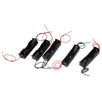 

5Pcs 1 x 1.5V AA Dual Cable Battery Holder Plastic Case Storage Box Black + Red