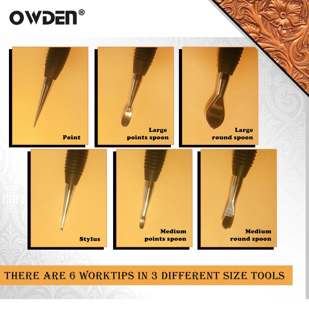 OWDEN 3Pcs Leather Modeling Carving Tools Set Modeling Point Stylus Spoon Leather Embossing Tool Kit leather tool,carving tool