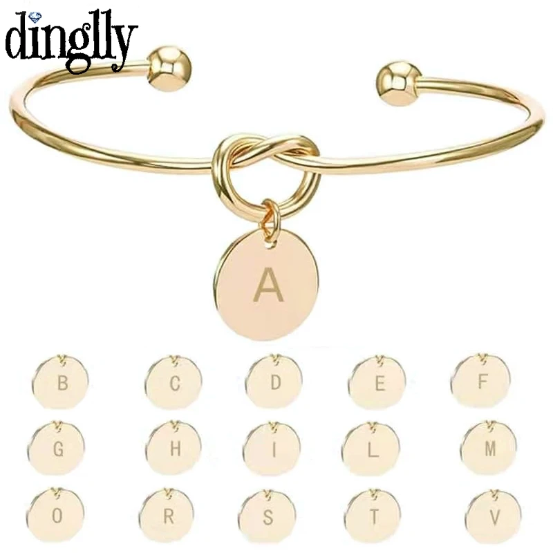 Dinglly Golden English Letter Charm Bracelet Bangle For Women Men Lover Friend Name Initials Couple Opening Heart Bracelets bracelet jewelry