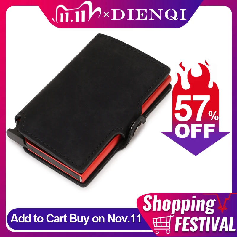Thin Wallet Card-Holder Mini Purse Ridge DIENQI Men Women Luxury Security Red