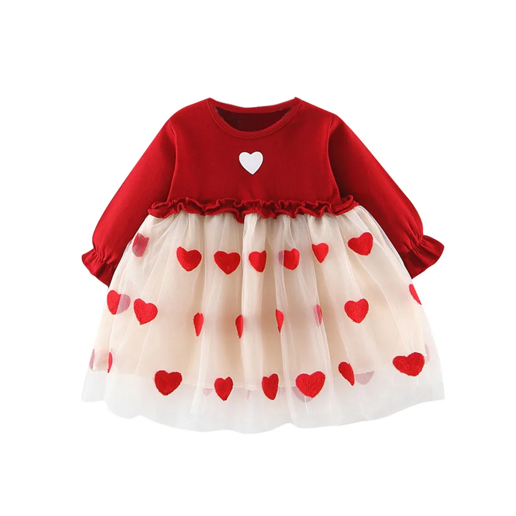 Модное платье для маленьких девочек; хлопковое платье с круглым вырезом для маленьких детей; Vestidos; фатиновое платье с рюшами в стиле пэчворк с принтом «сердце»; одежда; H4