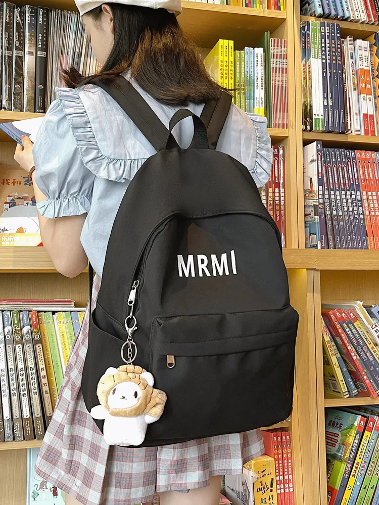 17 inch Nylon Mono Colour Multi Pockets Schoolbag