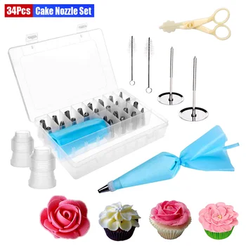 

Stainless Steel Pastry Nozzle Pastry Tube Desserts Decorating Set Desserts Piping Tips with Hinged Storage Box DIY Decorating