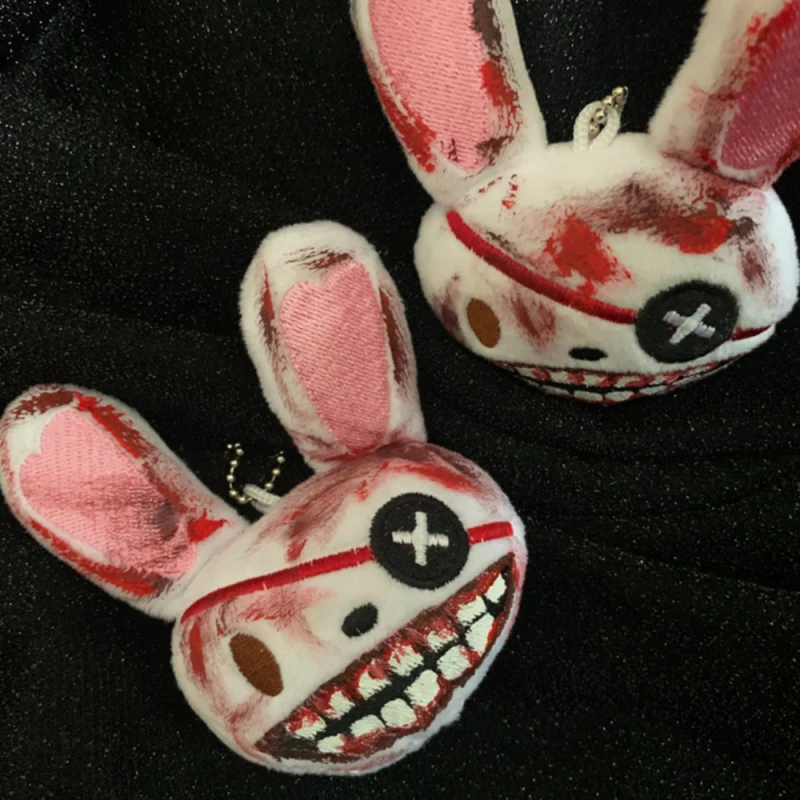 

Bloody One-eyed Rabbit Plush Keychain Harajuku Handmade Animal Key Ring For Women Couple Unique Accessories Pendant Halloween