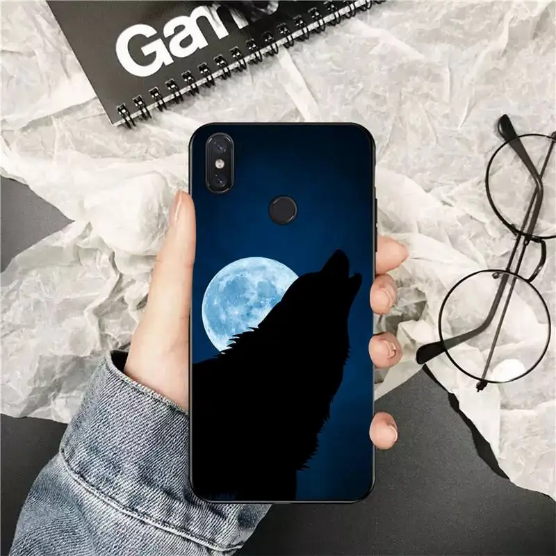 xiaomi leather case glass Yinuoda Moon roaring wolf TPU black Phone Case Cover Hull for Xiaomi Redmi 5plus 5A 6 6A 7 7A Note 7 8 8T 8Pro cases for xiaomi blue Cases For Xiaomi