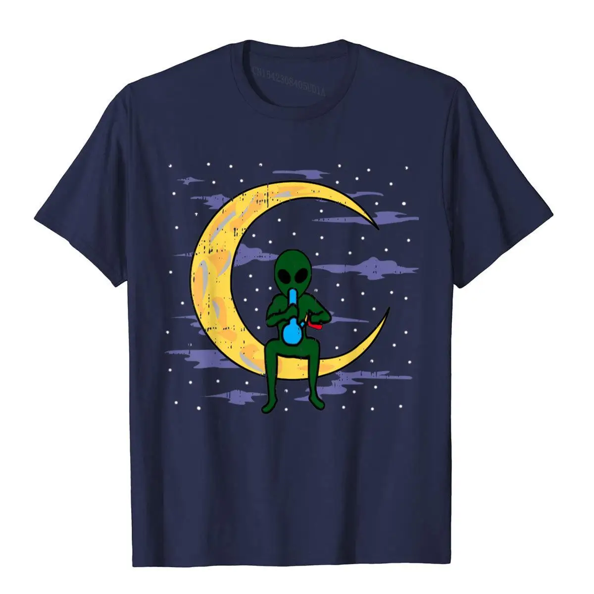 Alien Smoking Bong High Moon Clouds Weed CBD Cannabis Gift T-Shirt__B13119navy