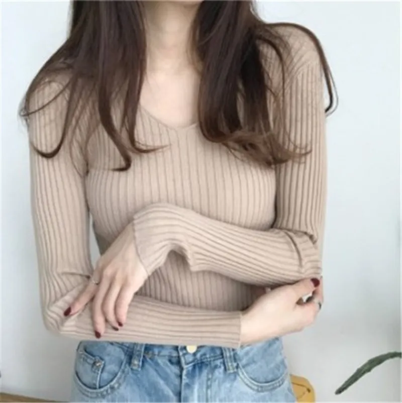 Sweaters Knitted Autumn Winter Sweater Women Office Vintage Pullover
White With Black Sweater Women V Neck Sweater Female Korean