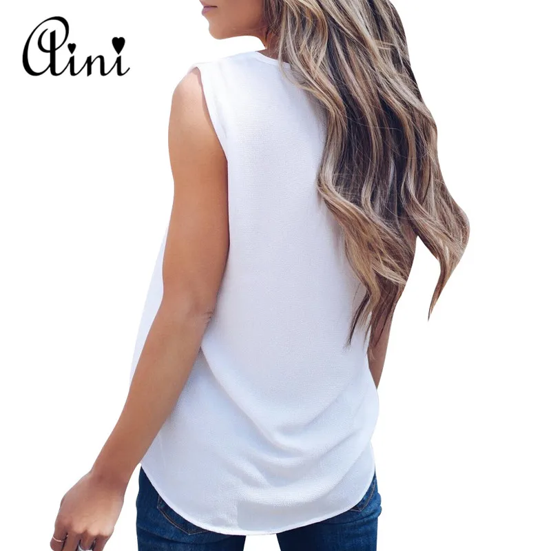 Plus Size 5XL Women Blouse and Tops Summer Top Casual Loose Sleeveless Solid V-neck Chiffon Blouses Female Shirts Vest Blusa