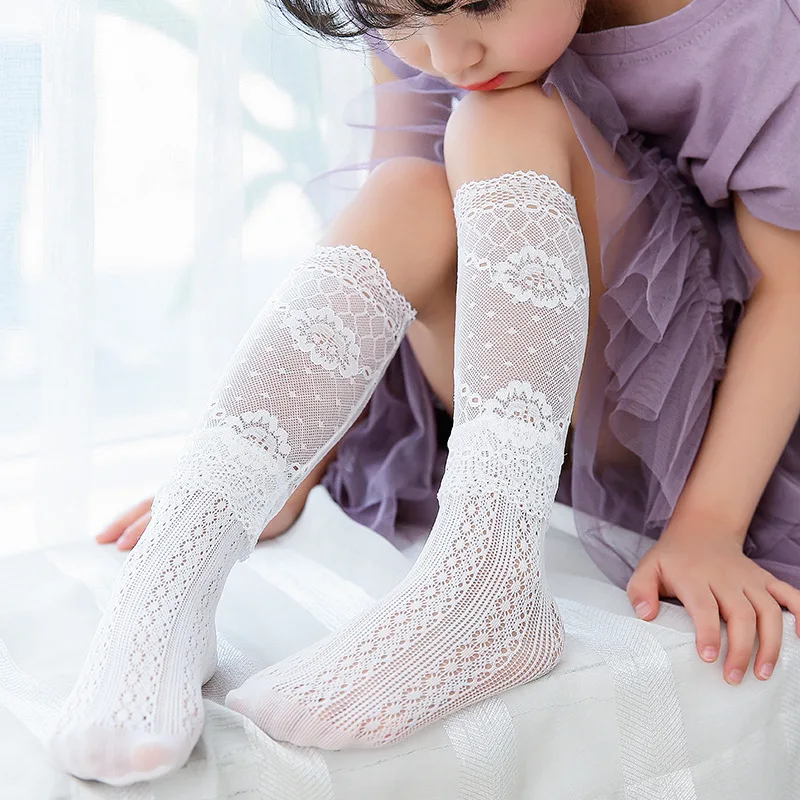 Summer Thin Section Girls Korean-style Tube Socks Lace Hollow out Fishnet Socks Wholesale Children Silk Stockings Jacquard New C