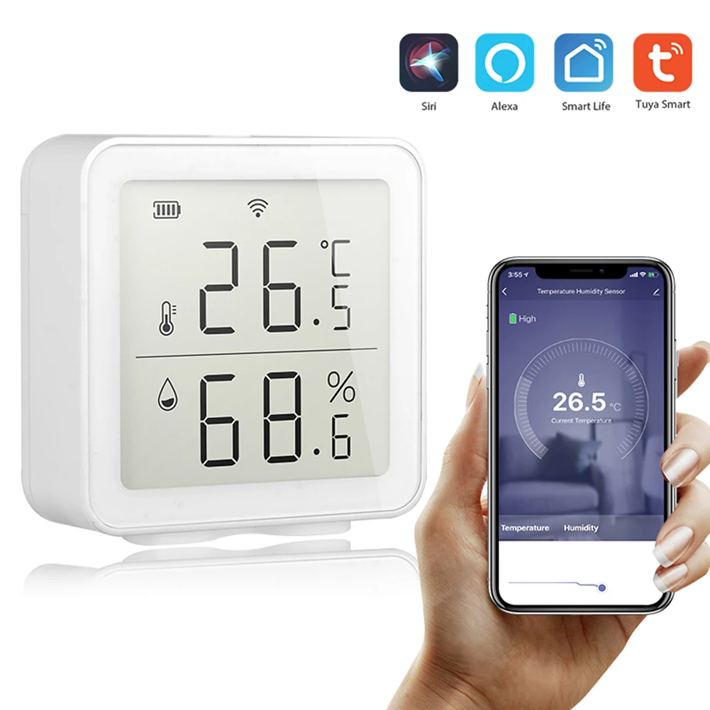 Tuya-Sensor de temperatura y humedad WIFI para interiores, higrómetro con pantalla LCD que funciona con Smart Life, Alexa y Google