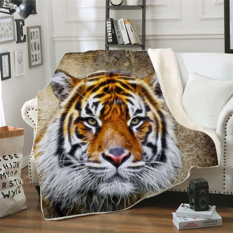 3D Printed Tige  Fleece Blanket Warm Sherpa Sofa Couch Quilt Cover Throw