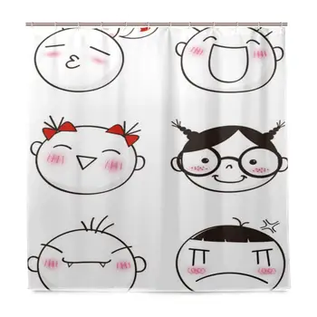 

Smile Emoticon Cute Kids Girl and Boy Shower Curtain Waterproof Bathroom Decor Polyester Fabric Curtain Sets with Hooks