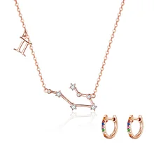 WOSTU натуральная 925 стерлингового серебра 12 созвездий ожерелье под розовое золото& круг обруч серьги для женщин, ювелирные изделия для Для женщин 2 шт./компл