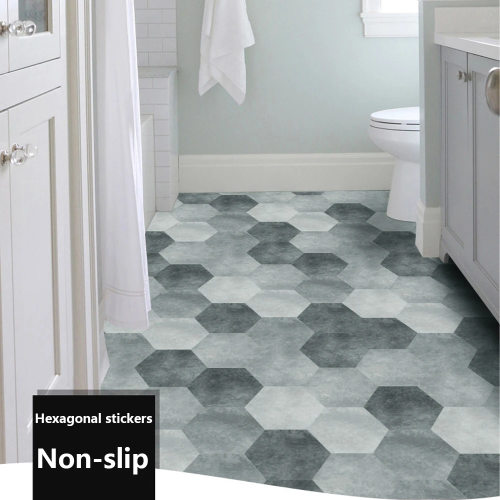 

10PCS Waterproof Floor Stickers Bathroom Kitchen Room Decor Hexagonal Sticker Self Adhesive Non Slip Floor Wallpaper Sticker