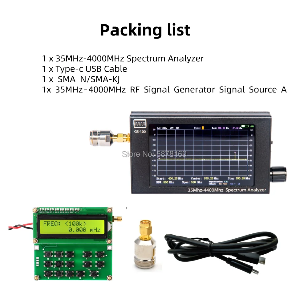 RF Signal Generator tps Details about   GS-100 Mini Spectrum Analyzer 35MHz-4400MHz 4.3" LCD 