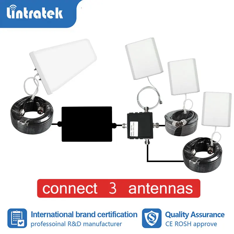 

Lintratek antenna full set LPDA outdoor pannel indoor 3 antenna expand coverage for signal booster repeater 2g 3g 4g 10m 5m s8