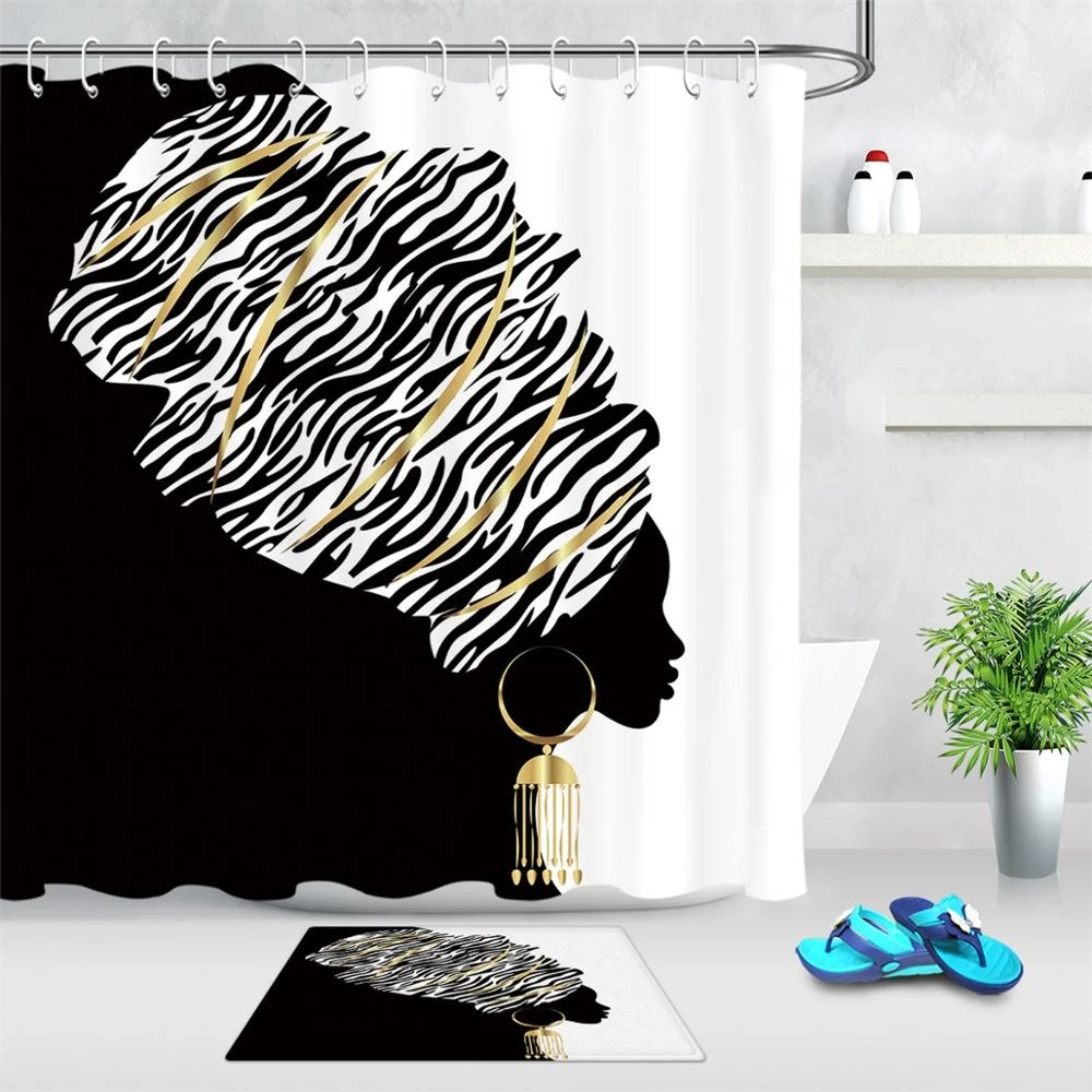 African American Woman Shower Curtain Abstract Design Black And White Bathroom Decor Waterproof Polyester Fabric Bath Curtain Shower Curtains Aliexpress