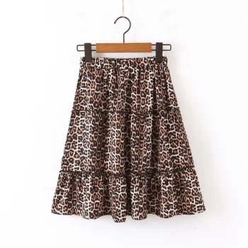 

2020 Spring Women's New High Waist Loose Thin Thin Wild Patchwork Printing Leopard Elastic Waist and Knee Skirt