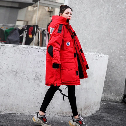 ZURICHOUSE/зимняя куртка для женщин; плотная теплая зимняя верхняя одежда; парки с капюшоном; коллекция года; модное Свободное пальто с хлопковой подкладкой; большие размеры - Цвет: Red
