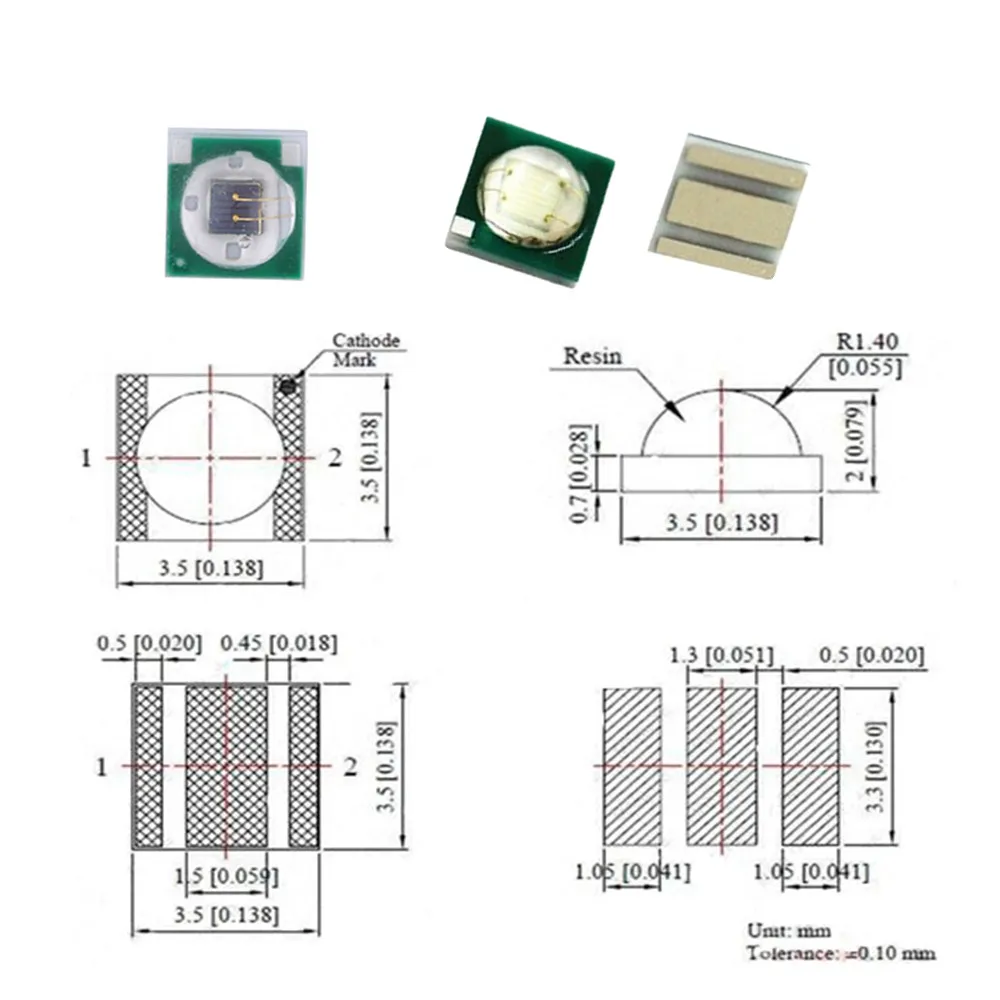 Высокая мощность 3535smd 3 Вт синий зеленый красный желтый янтарь 490нм 560нм 660нм светодиодный светильник из бисера