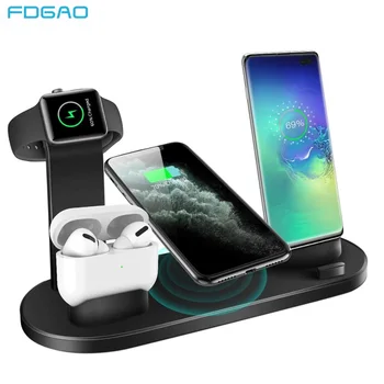 

10W Qi Wireless Charger Dock Station 4 in 1 Fast Charger Stand For iPhone 8 X XS XR MAX 11 Pro For Apple Watch 5 4 3 Airpods Pro