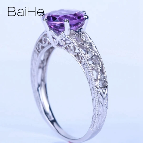BAIHE Solid 10K белое золото 2.12ct Сертифицированный круглый вырез Подлинная Аметист безупречный помолвочный женский модный подарок кольцо
