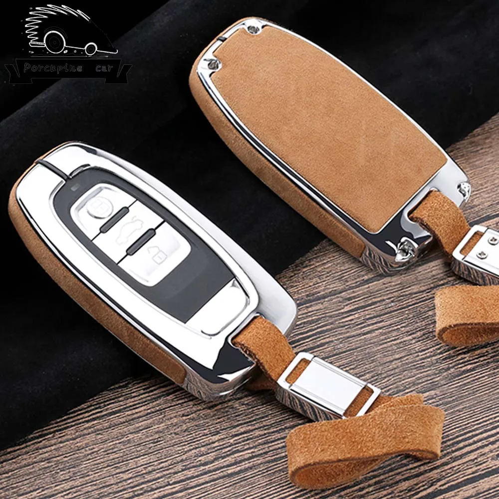 Кожаный защитный чехол для ключей из цинкового сплава для Audi A4L A5 A6 A6L Q5 S5 S7 защитный чехол для стайлинга автомобиля - Название цвета: Leather belt Brown