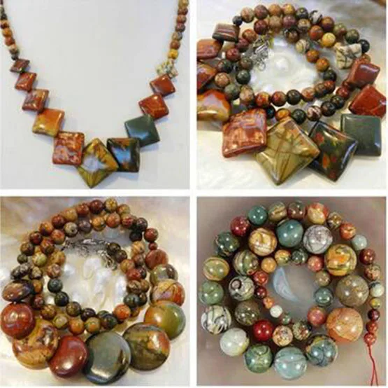 

Natural 6-20mm Picasso Jasper Round & Coin & Square Beads Pendants Necklace 18"
