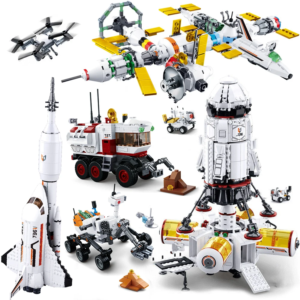 

Space Station Rocket Lunar Lander Spaceship Space Shuttle Ship Figures Model Building Blocks Legoes Bricks Toy for Children Gift